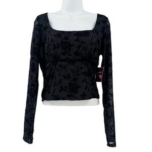 Mixed Threads Y2K Black Velvet Burnout Long Sleeve Top XL NWT